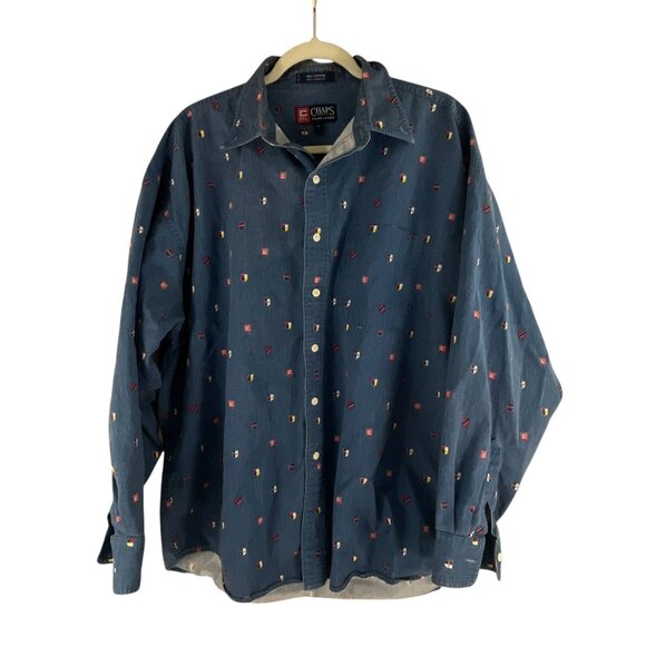Chaps Ralph Lauren Mens Long Sleeve Button-Up Shirt Nautical Print XL Cotton - Picture 6 of 6